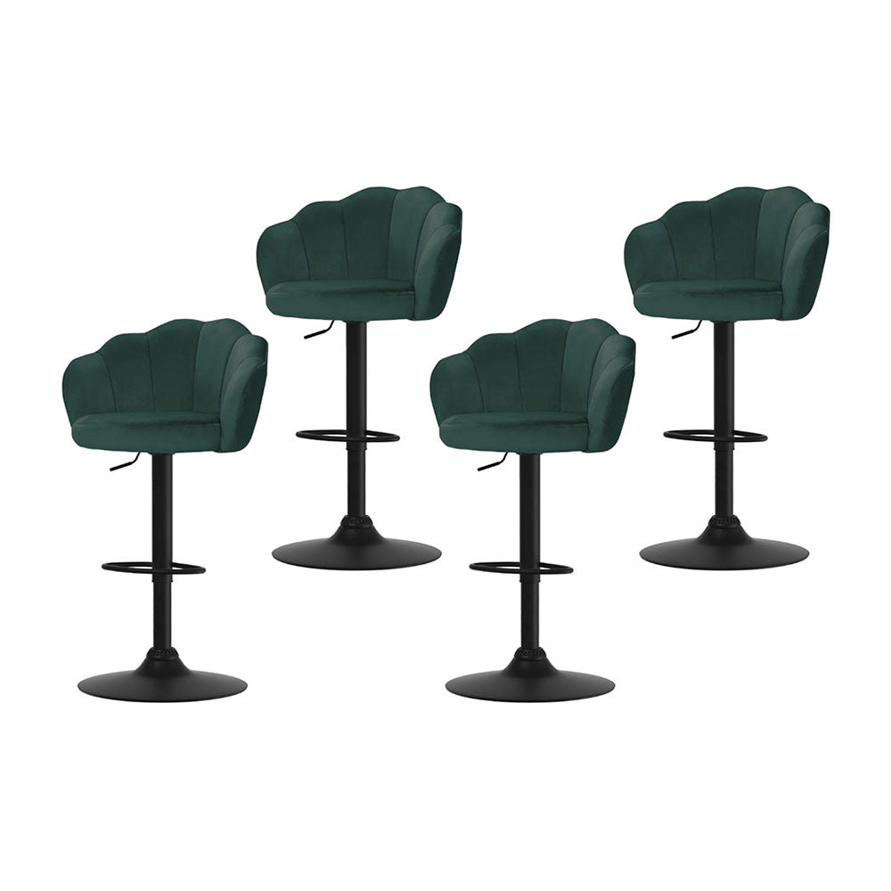 Set of 4 Naples Bar Stools Gas Lift Velvet - Green