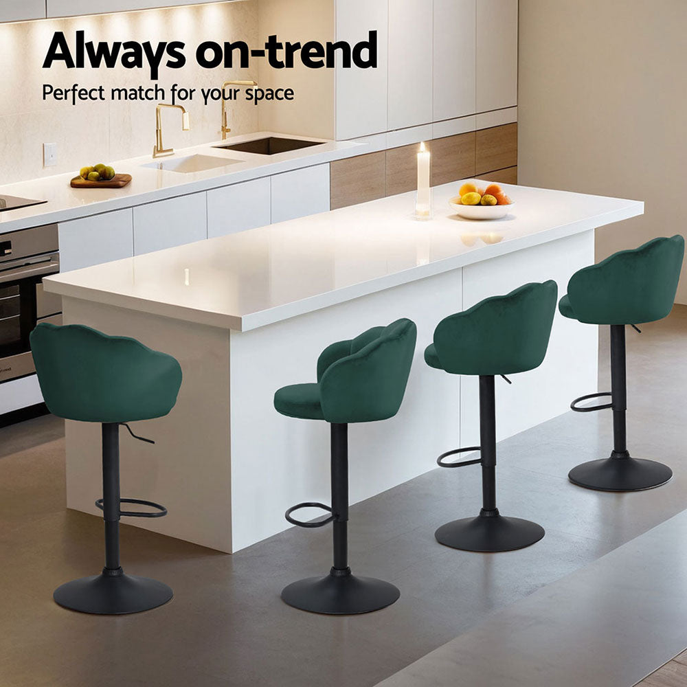 Set of 4 Naples Bar Stools Gas Lift Velvet - Green