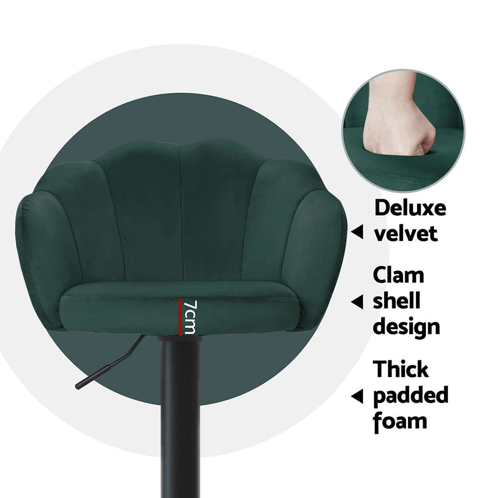 Set of 4 Naples Bar Stools Gas Lift Velvet - Green