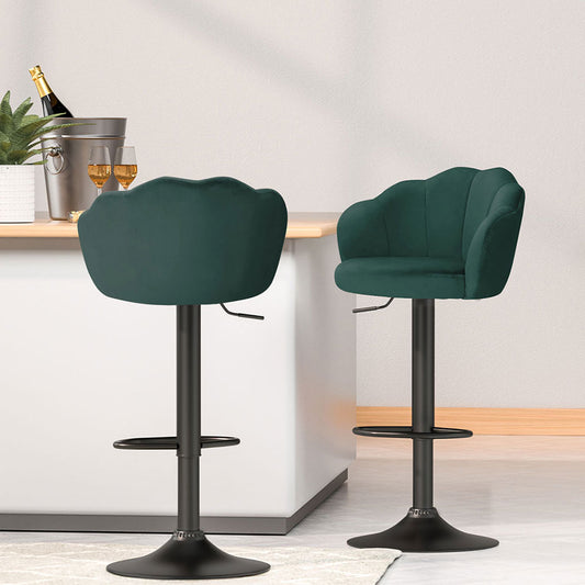 Set of 4 Naples Bar Stools Gas Lift Velvet - Green