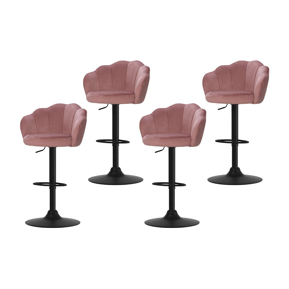 Set of 4 Naples Bar Stools Gas Lift Velvet - Pink