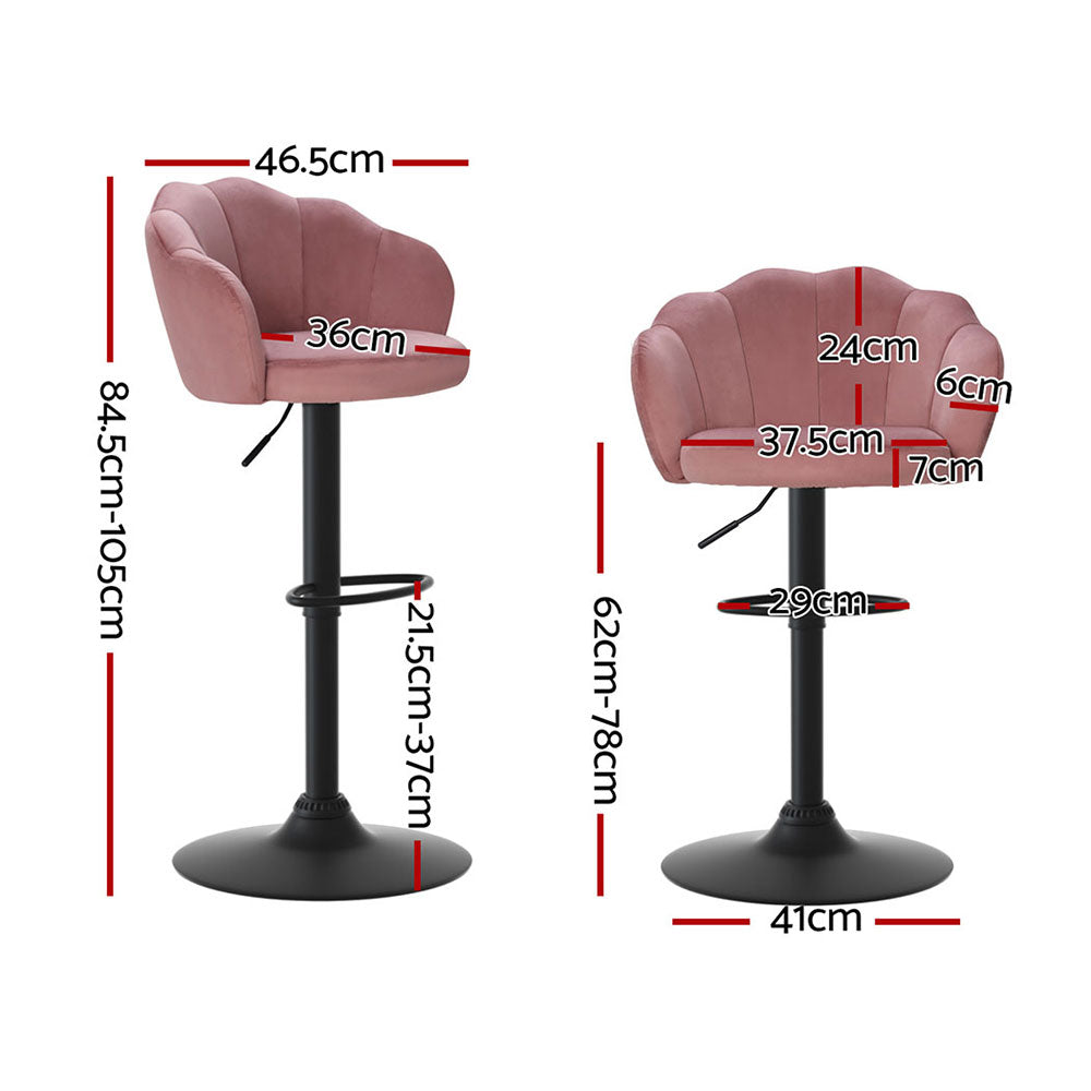 Set of 4 Naples Bar Stools Gas Lift Velvet - Pink