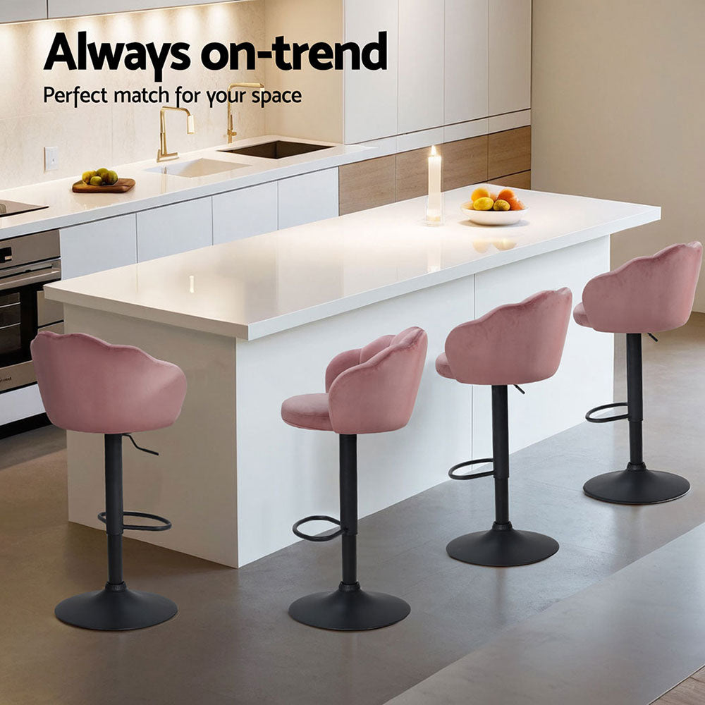 Set of 4 Naples Bar Stools Gas Lift Velvet - Pink