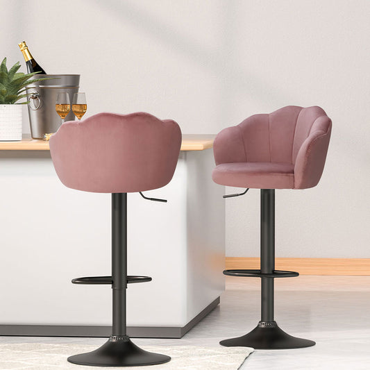 Set of 4 Naples Bar Stools Gas Lift Velvet - Pink
