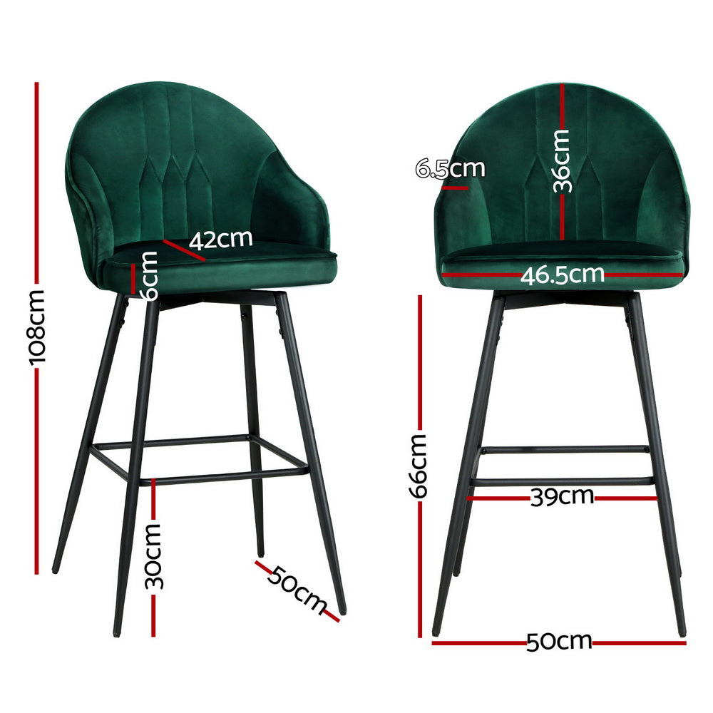 Set of 4 Munich Bar Stools Kitchen Stool Dining Chairs Velvet Chair Barstool - Green
