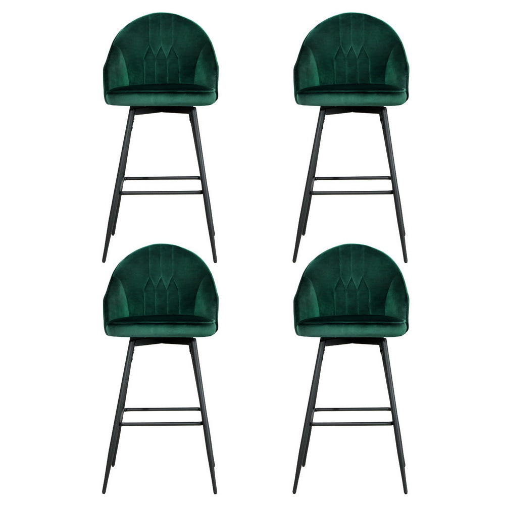 Set of 4 Munich Bar Stools Kitchen Stool Dining Chairs Velvet Chair Barstool - Green