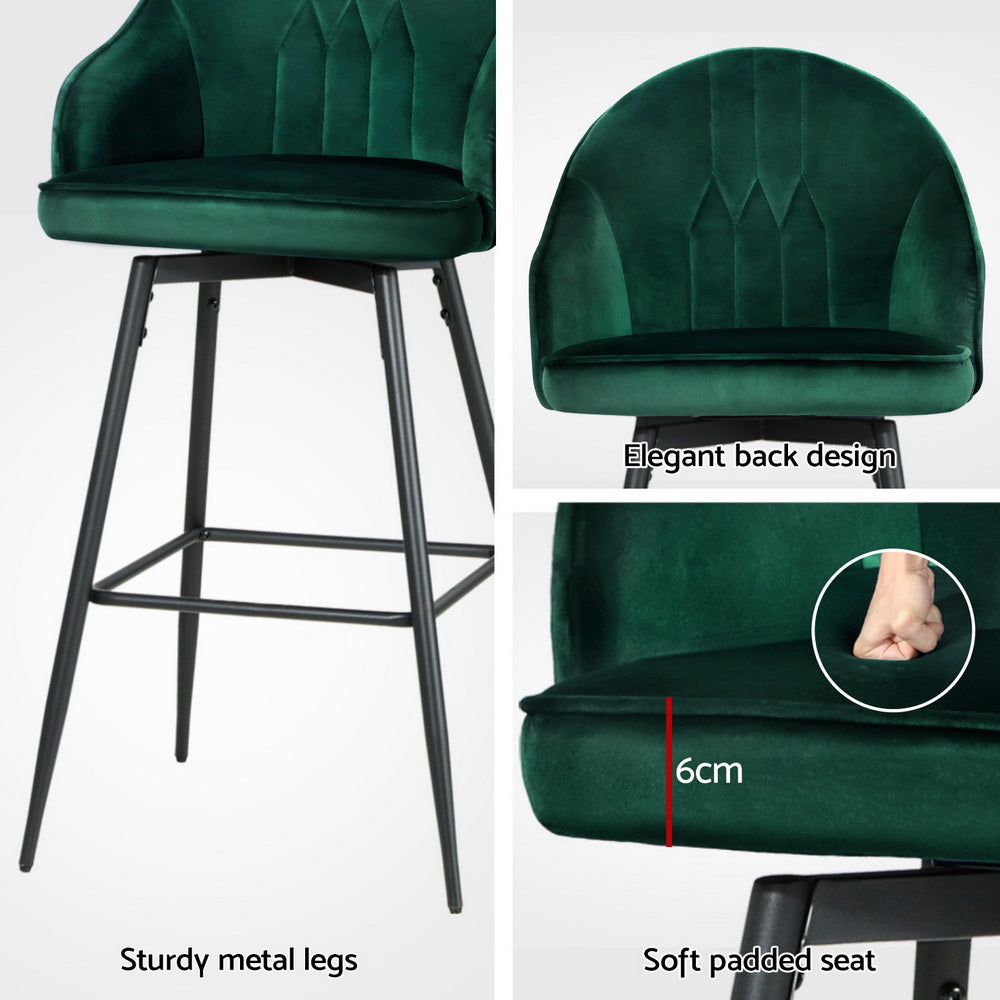 Set of 4 Munich Bar Stools Kitchen Stool Dining Chairs Velvet Chair Barstool - Green