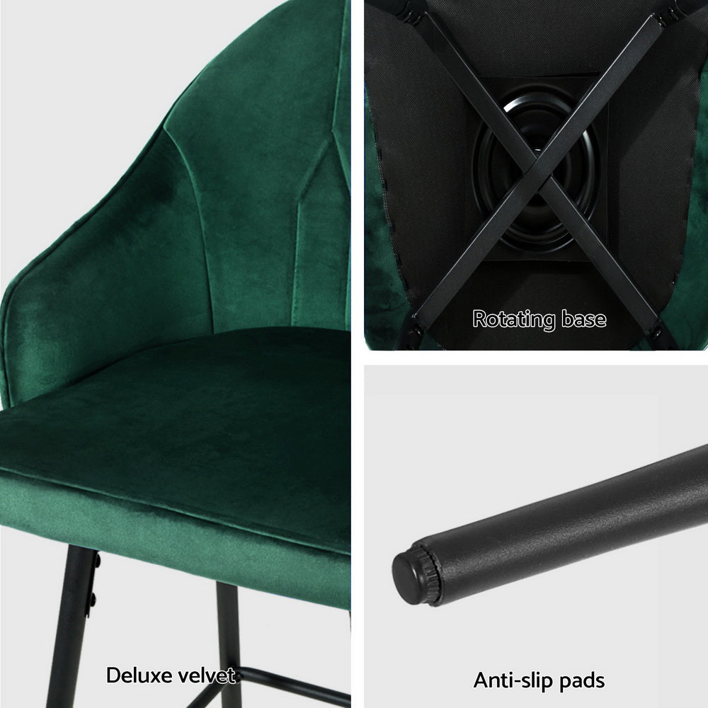 Set of 4 Munich Bar Stools Kitchen Stool Dining Chairs Velvet Chair Barstool - Green