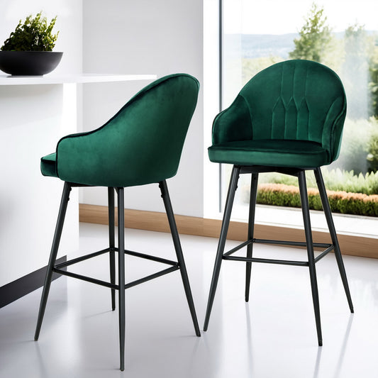 Set of 4 Munich Bar Stools Kitchen Stool Dining Chairs Velvet Chair Barstool - Green