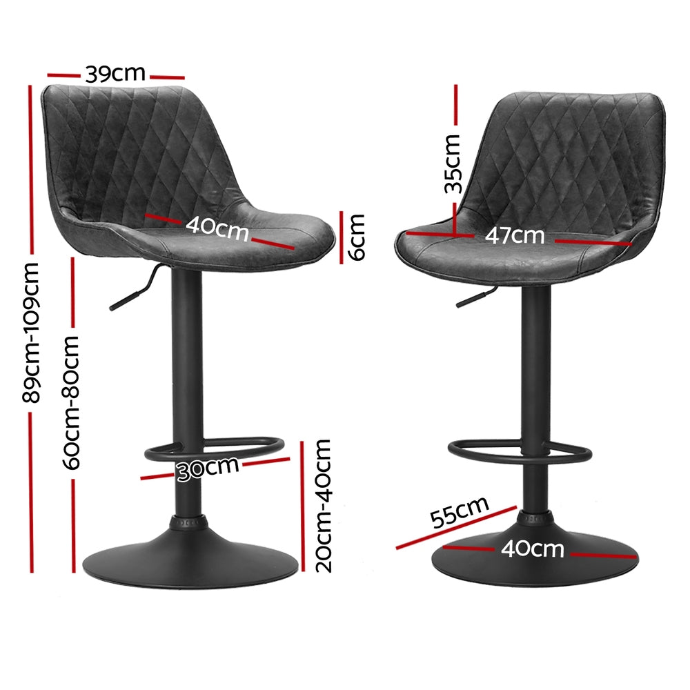 Set of 4 Barcelona Bar Stools Gas Lift Vintage Leather - Black