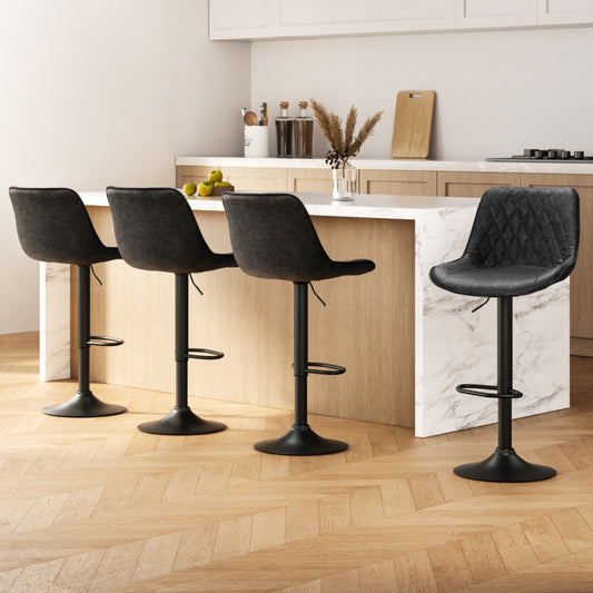 Set of 4 Barcelona Bar Stools Gas Lift Vintage Leather - Black