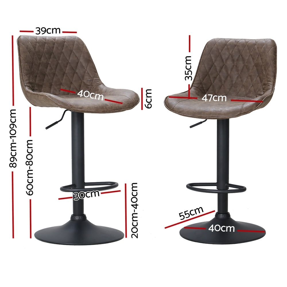 Set of 4 Barcelona Bar Stools Gas Lift Vintage Leather - Brown
