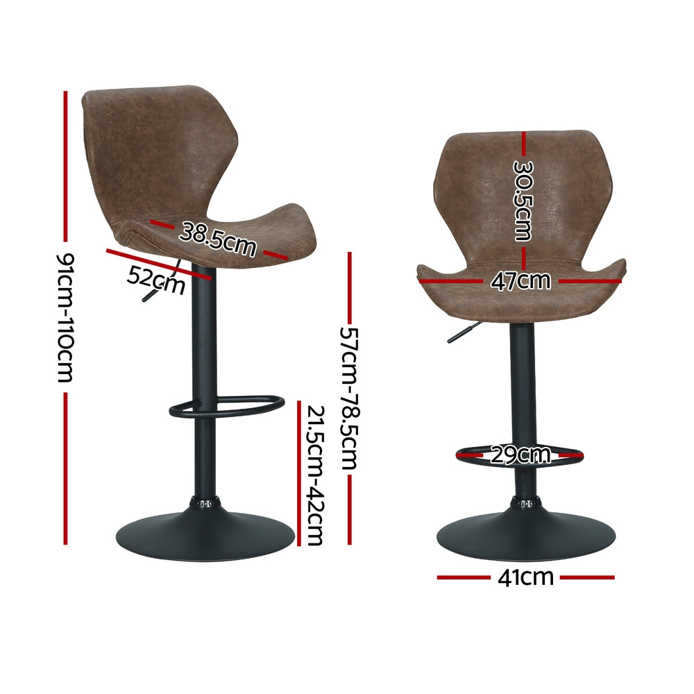 Set of 4 Swansea Bar Stools Vintage Leather Gas Lift - Brown