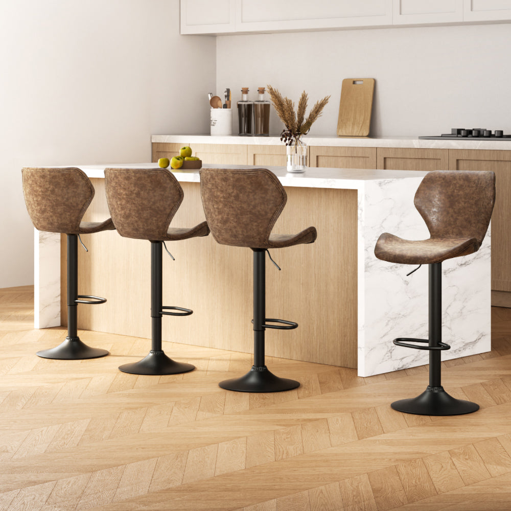 Set of 4 Swansea Bar Stools Vintage Leather Gas Lift - Brown
