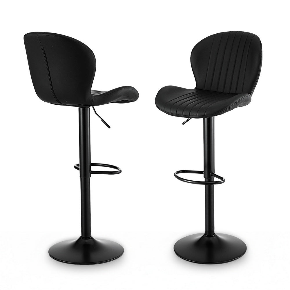 Set of 2 Lerwick Bar Stools Kitchen Swivel Gas Lift Counter Chair Shell Leather - Black