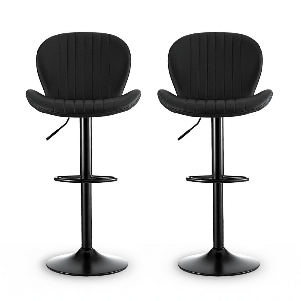 Set of 2 Lerwick Bar Stools Kitchen Swivel Gas Lift Counter Chair Shell Leather - Black