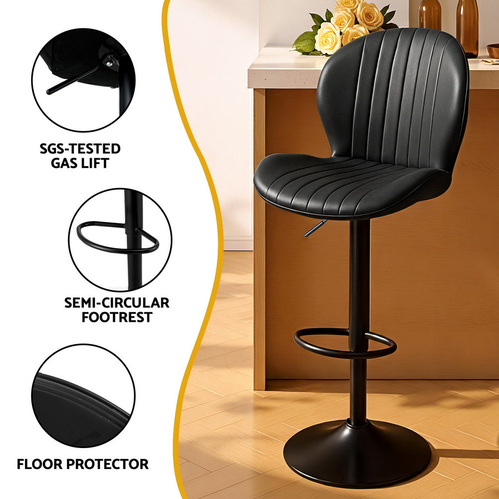 Set of 2 Lerwick Bar Stools Kitchen Swivel Gas Lift Counter Chair Shell Leather - Black