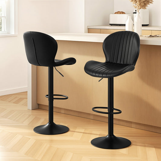 Set of 2 Lerwick Bar Stools Kitchen Swivel Gas Lift Counter Chair Shell Leather - Black
