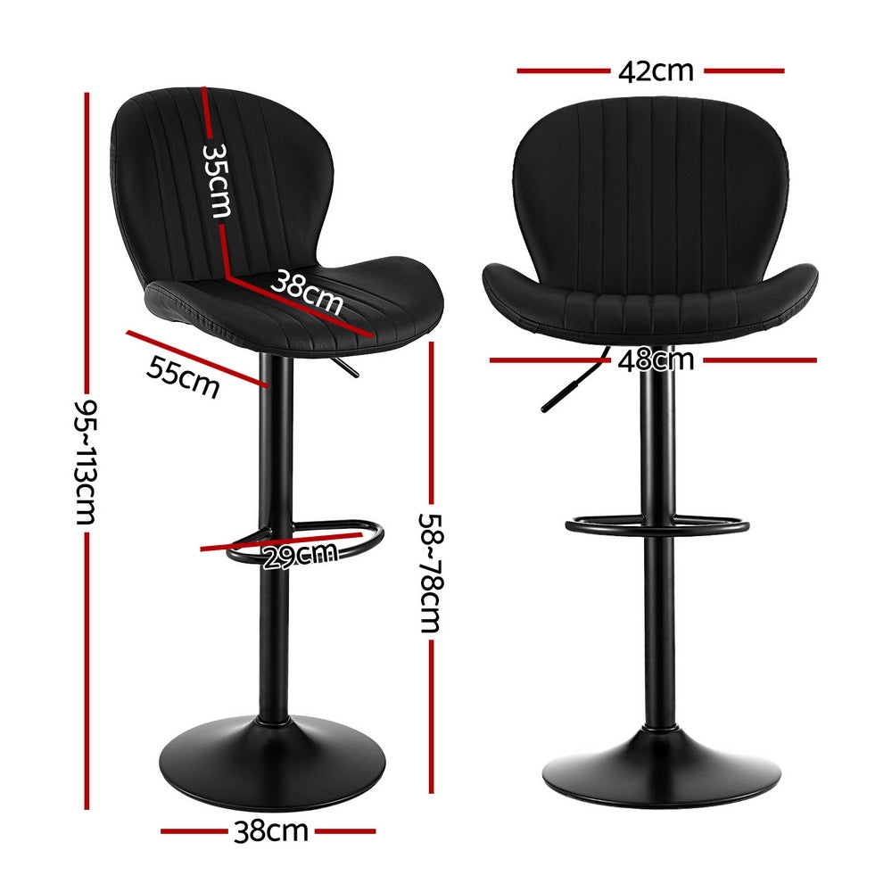 Set of 4 Lerwick Bar Stools Kitchen Swivel Gas Lift Counter Chair Shell Leather - Black