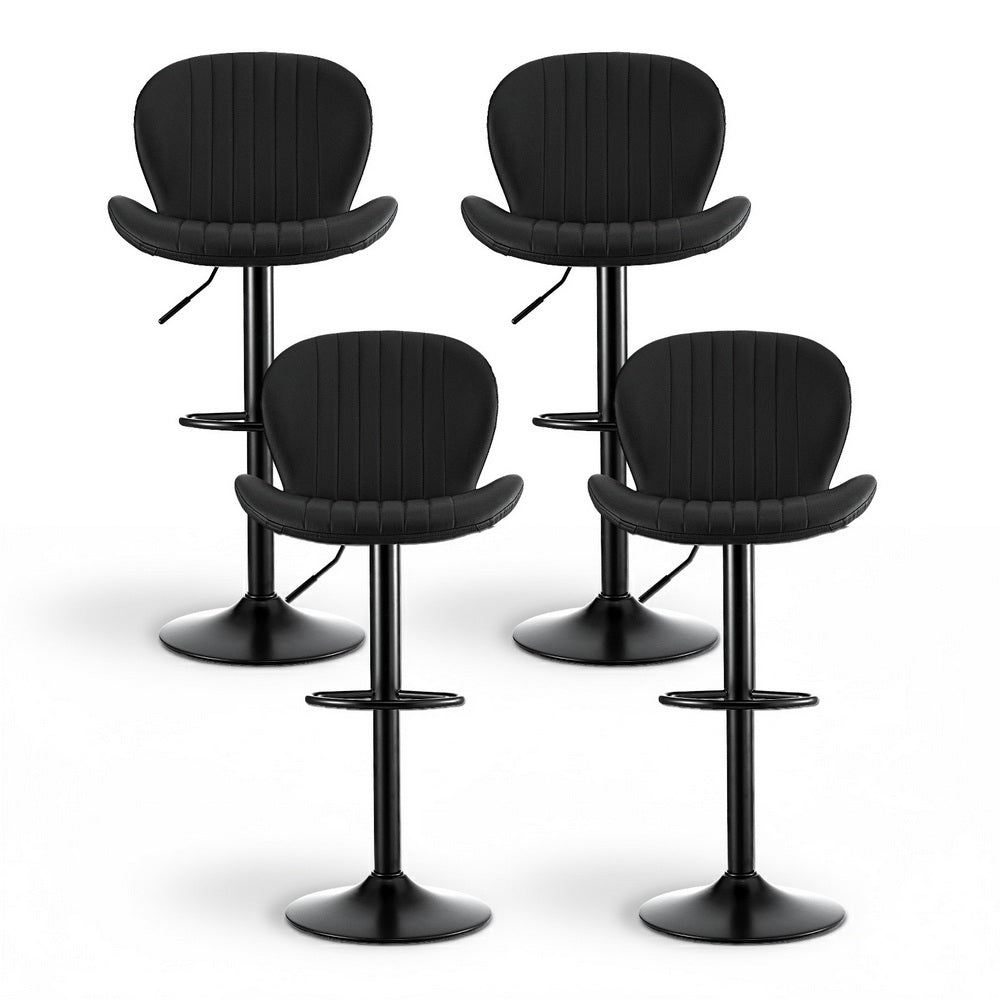 Set of 4 Lerwick Bar Stools Kitchen Swivel Gas Lift Counter Chair Shell Leather - Black