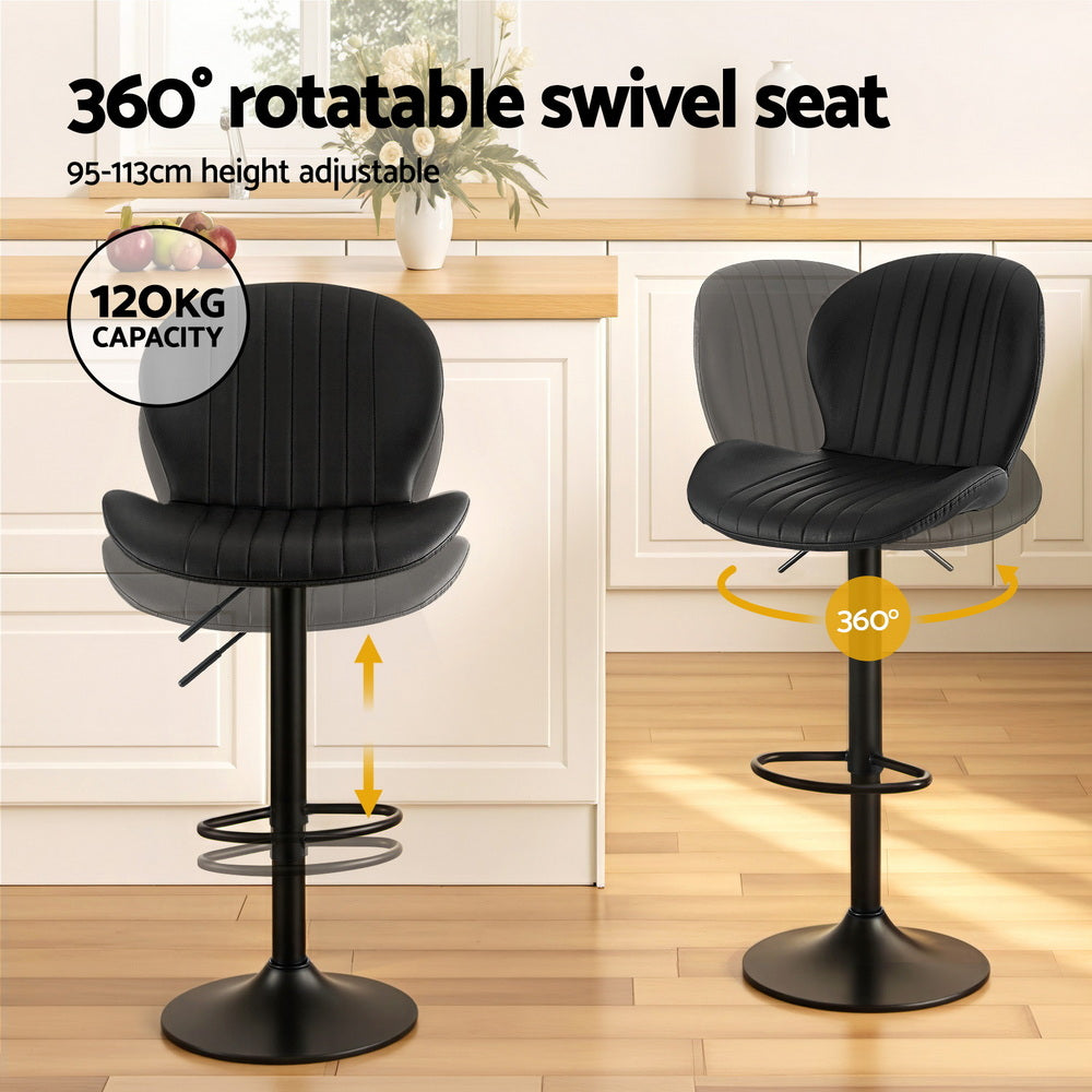 Set of 4 Lerwick Bar Stools Kitchen Swivel Gas Lift Counter Chair Shell Leather - Black