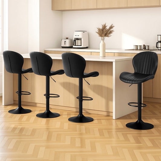 Set of 4 Lerwick Bar Stools Kitchen Swivel Gas Lift Counter Chair Shell Leather - Black
