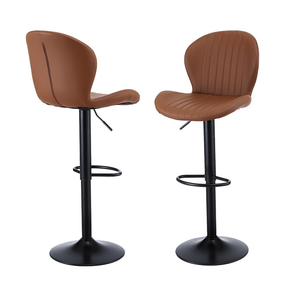 Set of 2 Lerwick Bar Stools Kitchen Swivel Gas Lift Counter Chair Shell Leather - Brown