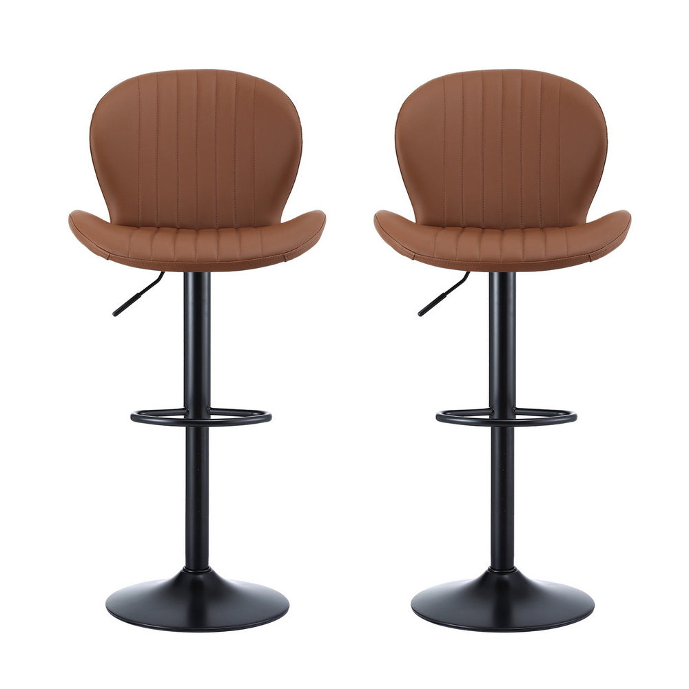 Set of 2 Lerwick Bar Stools Kitchen Swivel Gas Lift Counter Chair Shell Leather - Brown