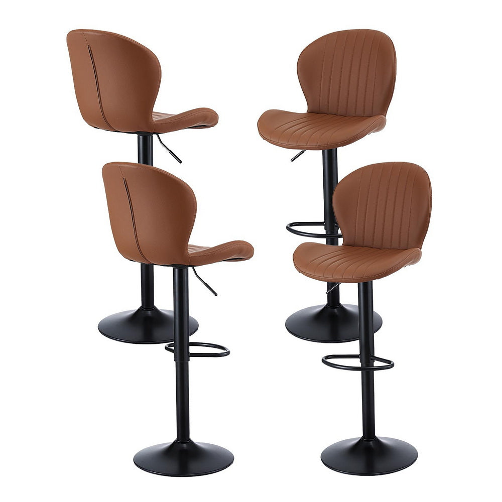 Set of 4 Lerwick Bar Stools Kitchen Swivel Gas Lift Counter Chair Shell Leather - Brown