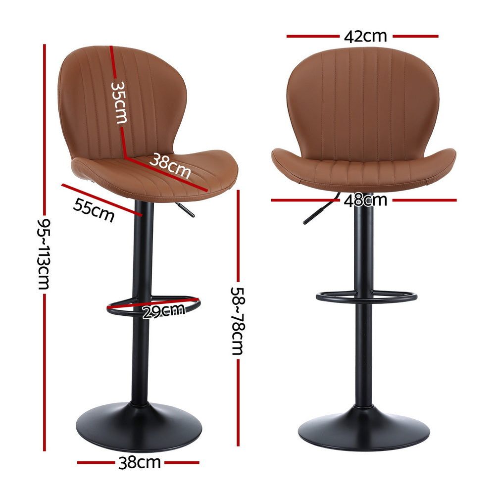 Set of 4 Lerwick Bar Stools Kitchen Swivel Gas Lift Counter Chair Shell Leather - Brown