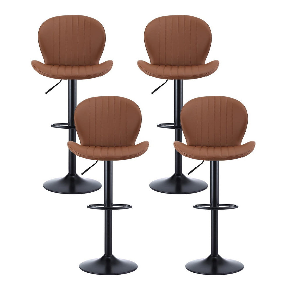 Set of 4 Lerwick Bar Stools Kitchen Swivel Gas Lift Counter Chair Shell Leather - Brown
