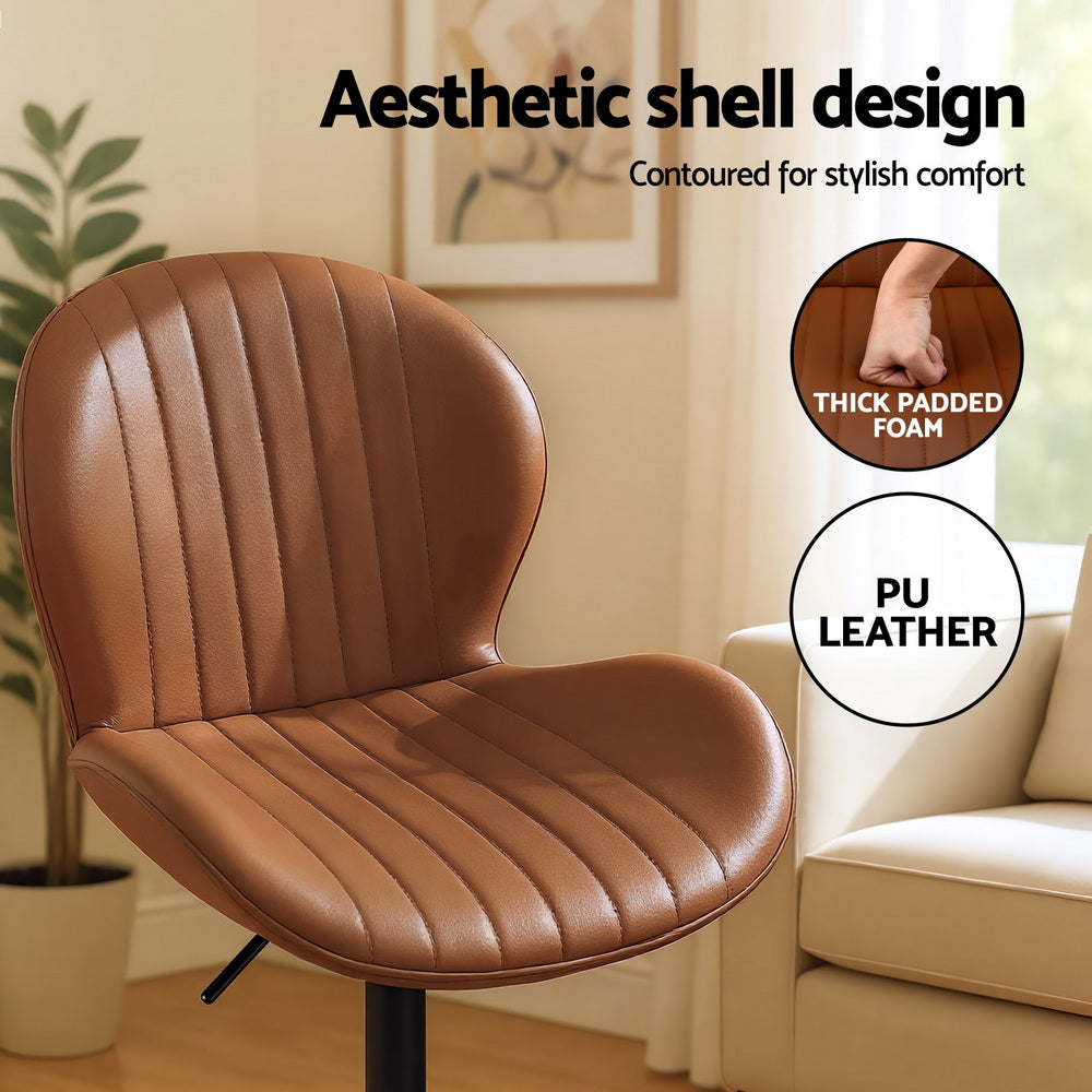 Set of 4 Lerwick Bar Stools Kitchen Swivel Gas Lift Counter Chair Shell Leather - Brown