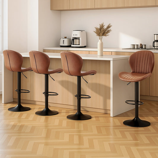 Set of 4 Lerwick Bar Stools Kitchen Swivel Gas Lift Counter Chair Shell Leather - Brown
