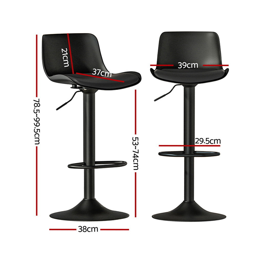 Set of 4 Cairo Bar Stools Padded Seat Gas Lift - Black