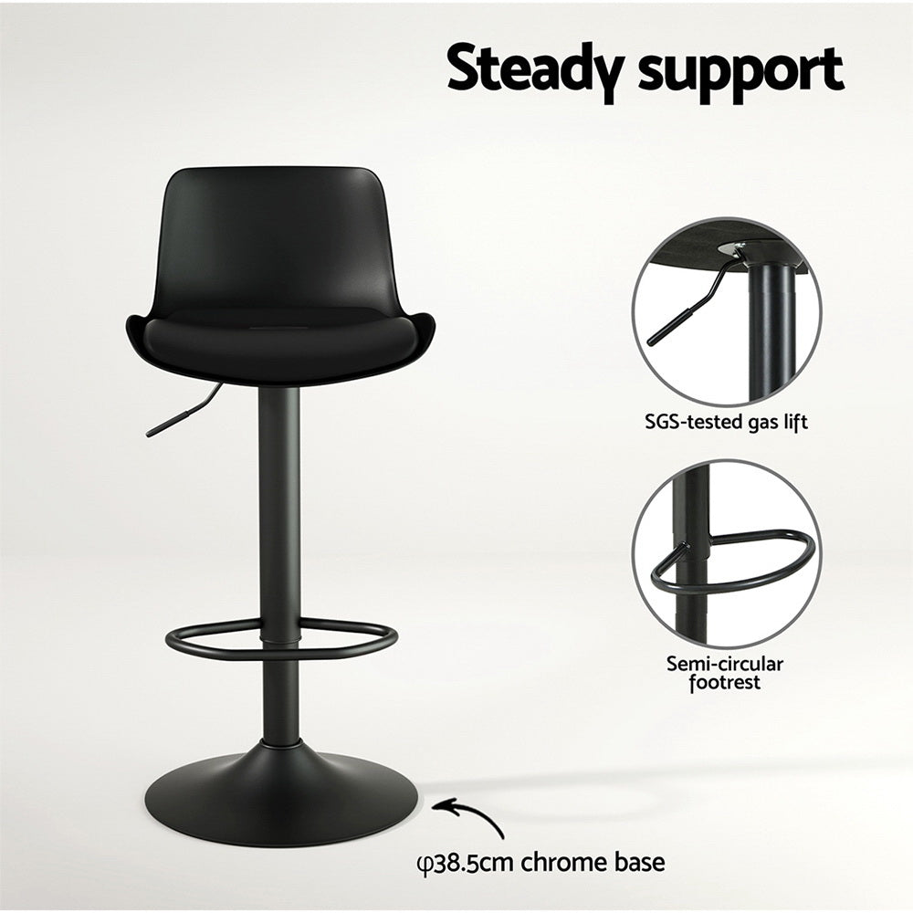 Set of 4 Cairo Bar Stools Padded Seat Gas Lift - Black