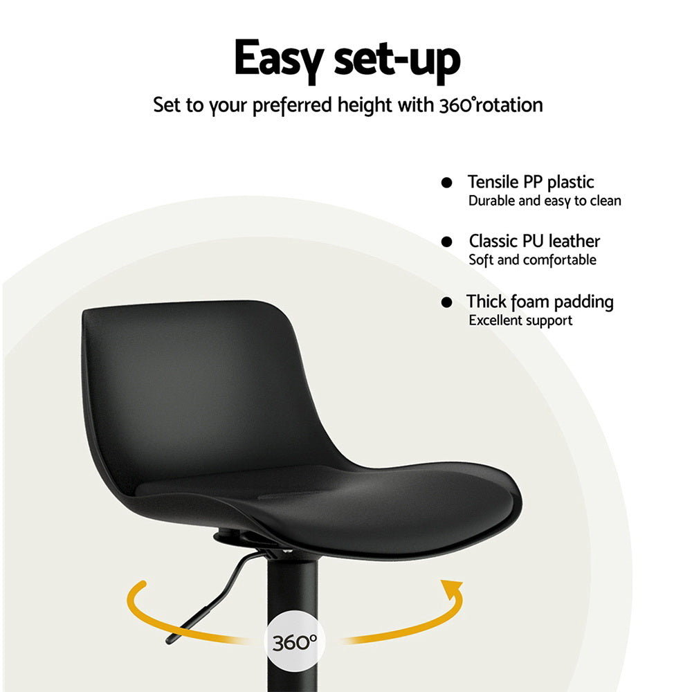 Set of 4 Cairo Bar Stools Padded Seat Gas Lift - Black
