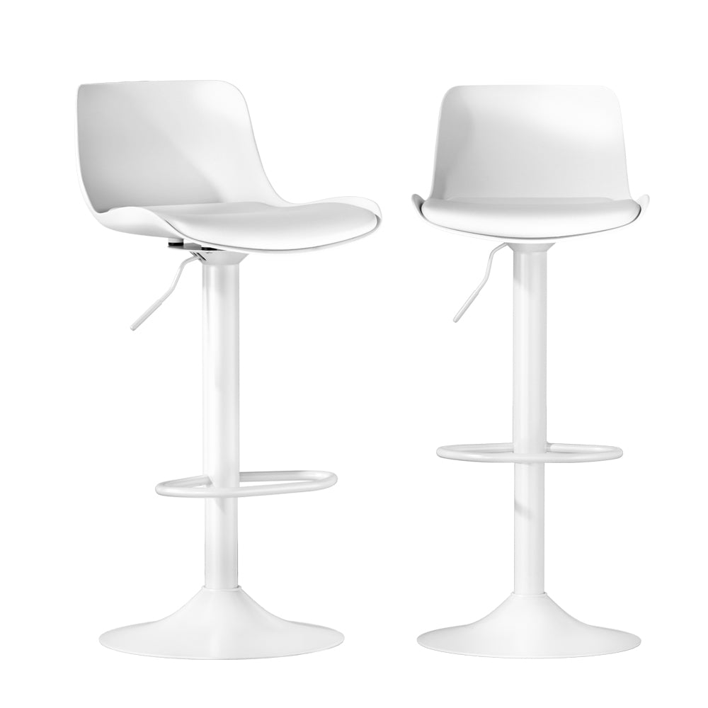 Set of 2 Cairo Bar Stools Kitchen Swivel Gas Lift Stool Leather - White