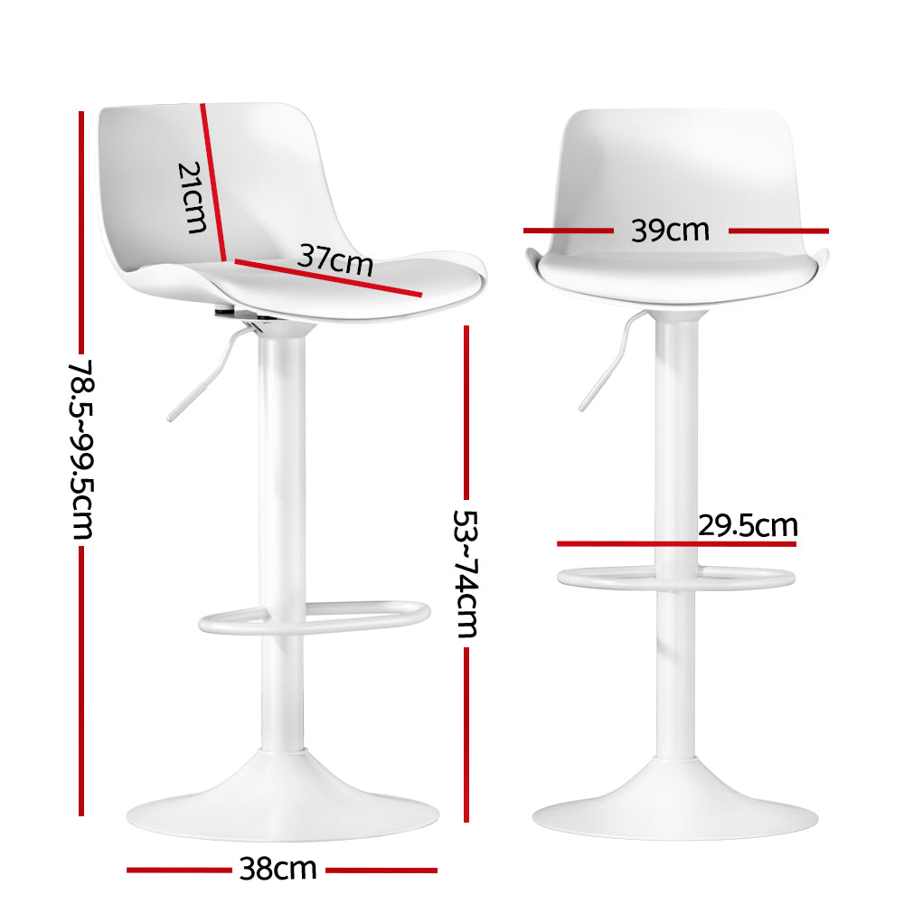 Set of 2 Cairo Bar Stools Kitchen Swivel Gas Lift Stool Leather - White