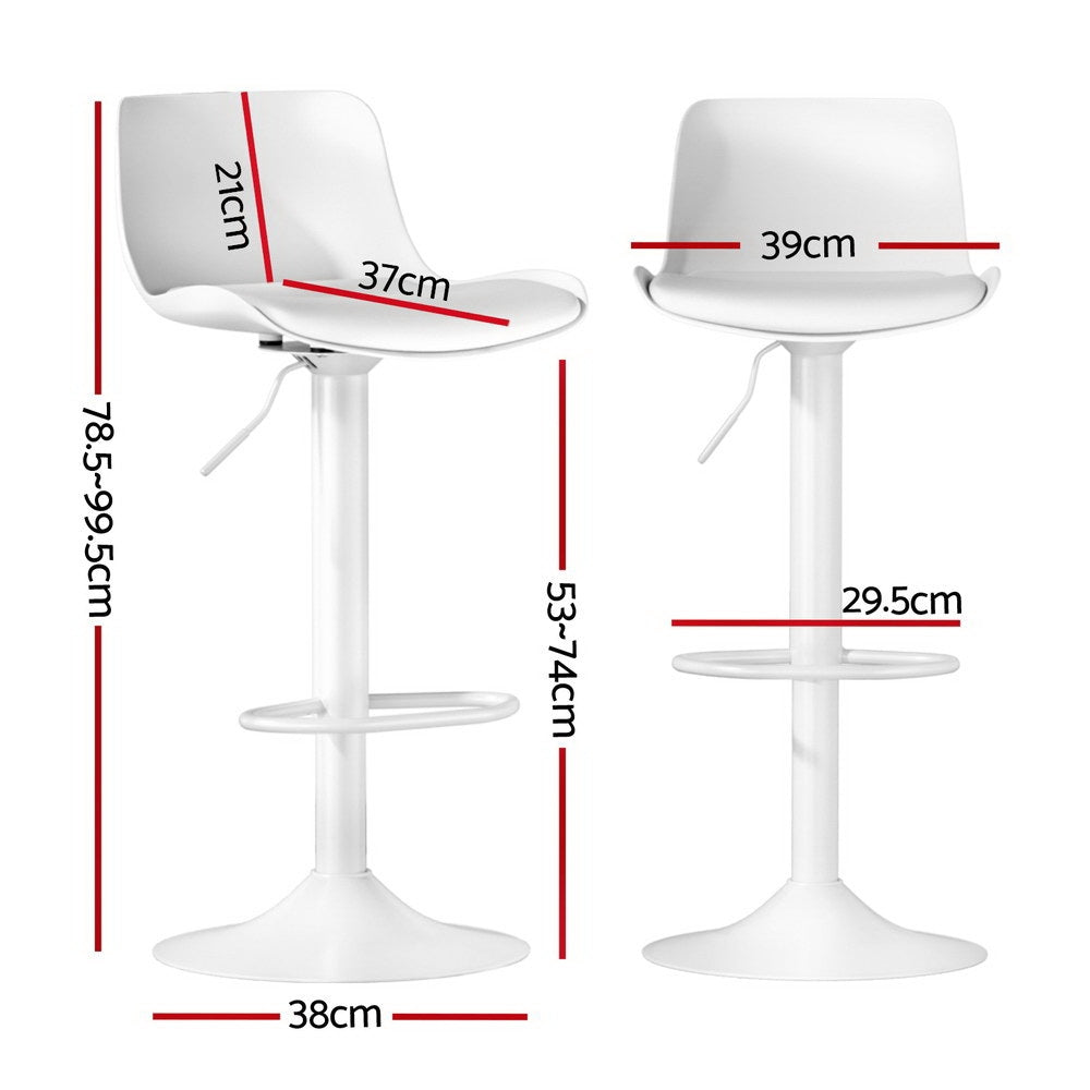 Set of 4 Cairo Bar Stools Kitchen Swivel Gas Lift Stool Leather Dining Chairs - White