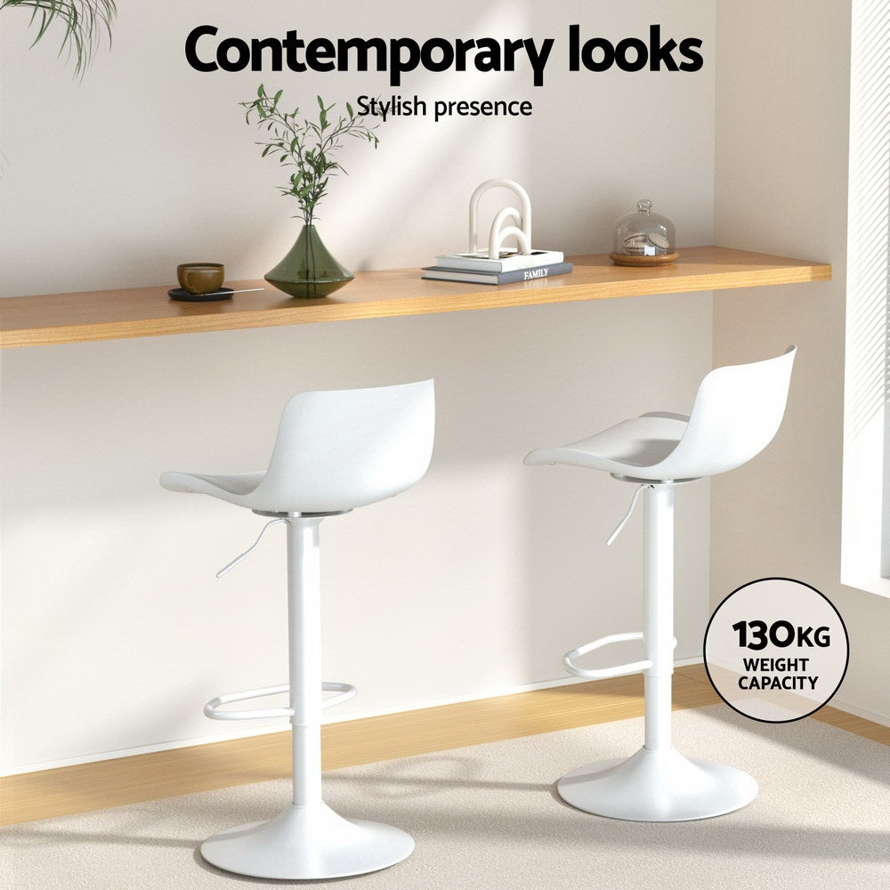 Set of 4 Cairo Bar Stools Kitchen Swivel Gas Lift Stool Leather Dining Chairs - White