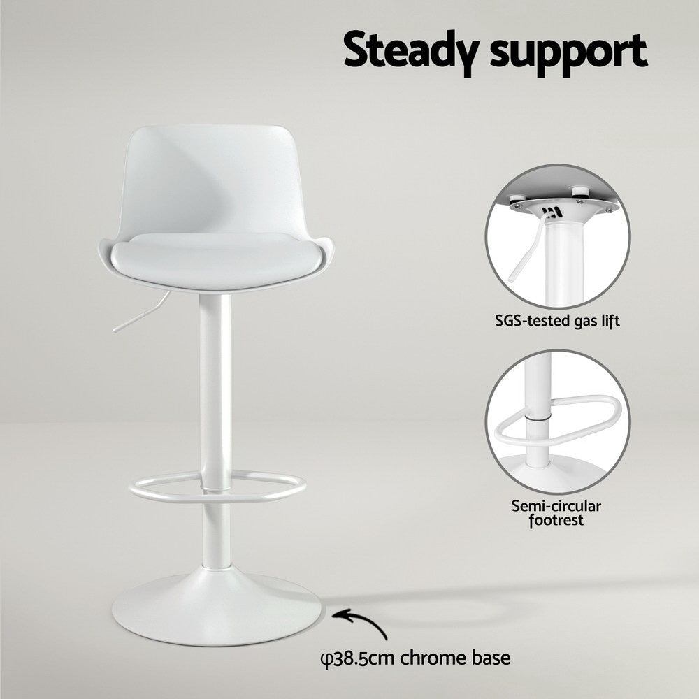 Set of 4 Cairo Bar Stools Kitchen Swivel Gas Lift Stool Leather Dining Chairs - White
