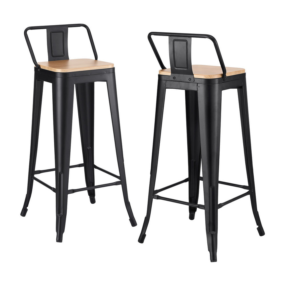 Set of 2 Olyka Bar Stools Kitchen Counter High Chair Dining Stackable Metal - Black
