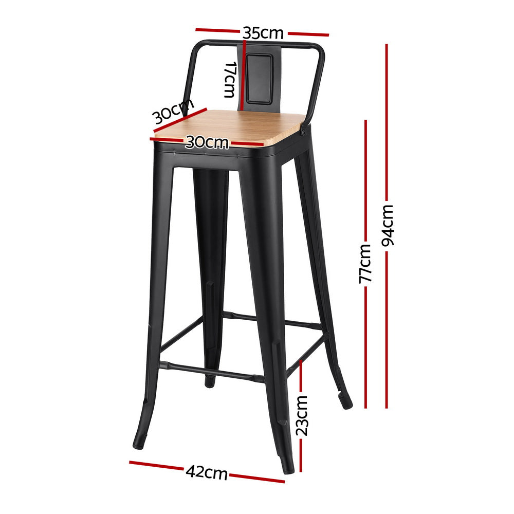 Set of 2 Olyka Bar Stools Kitchen Counter High Chair Dining Stackable Metal - Black