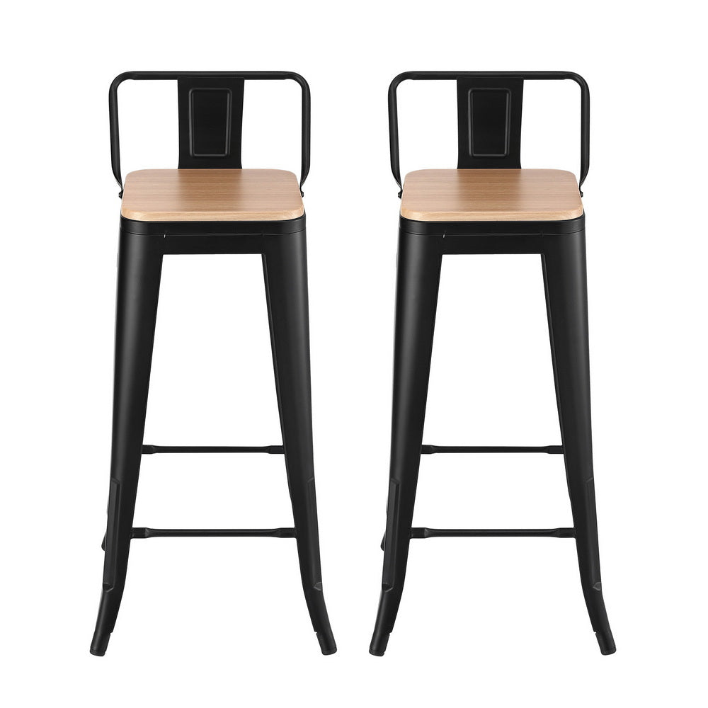 Set of 2 Olyka Bar Stools Kitchen Counter High Chair Dining Stackable Metal - Black
