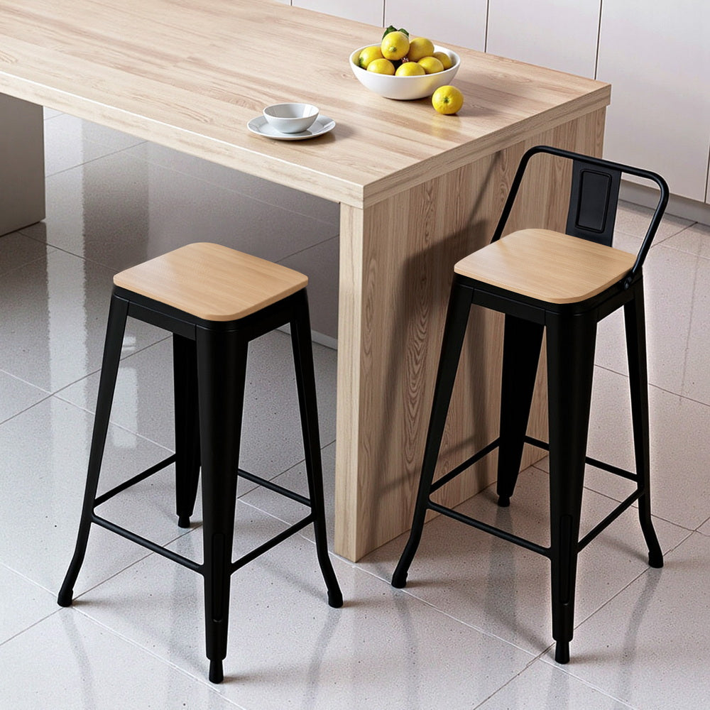 Set of 2 Olyka Bar Stools Kitchen Counter High Chair Dining Stackable Metal - Black