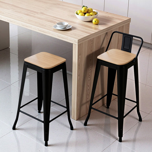 Set of 2 Olyka Bar Stools Kitchen Counter High Chair Dining Stackable Metal - Black