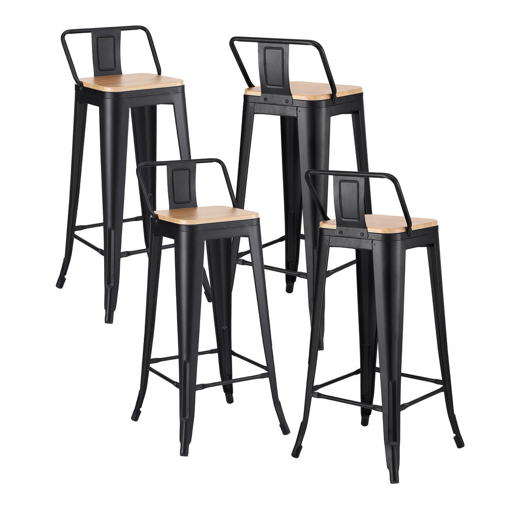 Set of 4 Olyka Bar Stools Kitchen Counter High Chair Dining Stackable Metal - Black