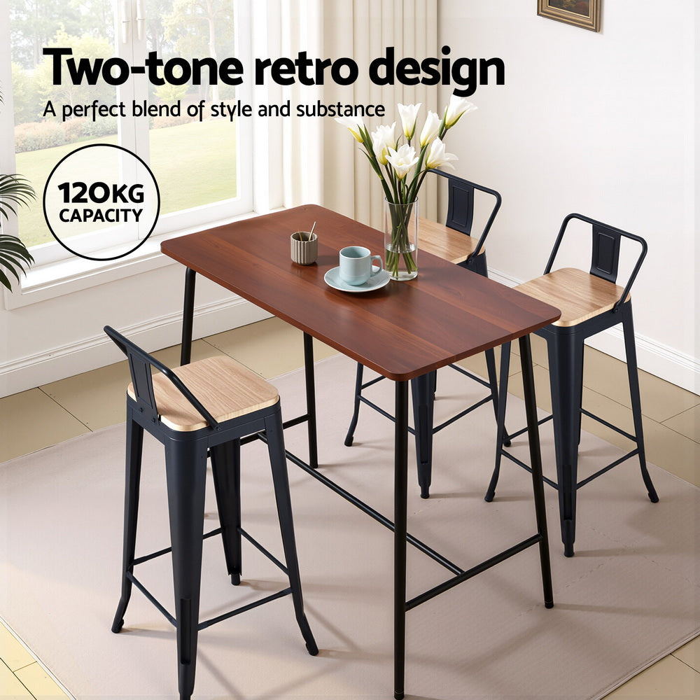 Set of 4 Olyka Bar Stools Kitchen Counter High Chair Dining Stackable Metal - Black