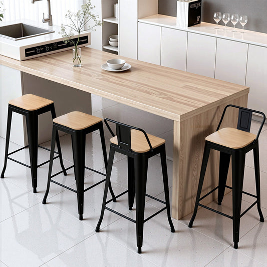 Set of 4 Olyka Bar Stools Kitchen Counter High Chair Dining Stackable Metal - Black