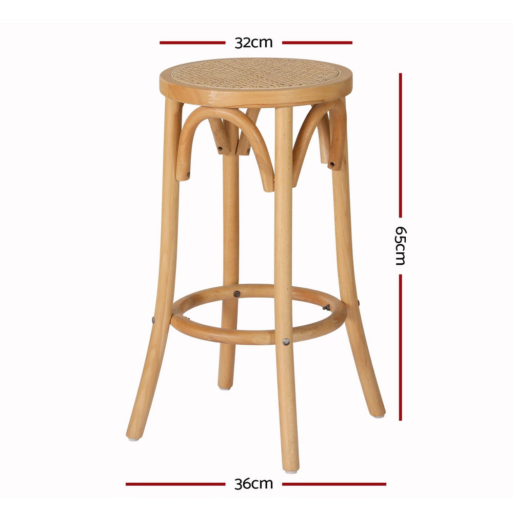 Set of 4 Giza Bar Stools Rattan Seat Wooden - Pine